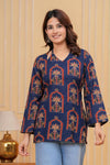 Women's Navy Botanical Arch Print Short Kurti