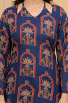 Women's Navy Botanical Arch Print Short Kurti