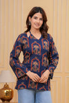 Women's Navy Botanical Arch Print Short Kurti