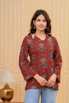 Women's Rust Botanical Arch Print Short Kurti