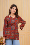 Women's Rust Botanical Arch Print Short Kurti