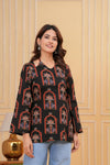 Women's Black Botanical Arch Print Short Kurti