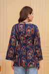 Women's Navy Botanical Arch Print Short Kurti