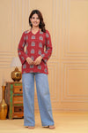 Women's Red Arch Motif Print Short Kurti