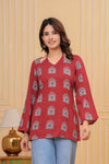 Women's Red Arch Motif Print Short Kurti