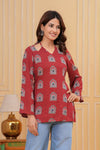 Women's Red Arch Motif Print Short Kurti