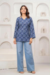 Women's Blue Medallion Print Short Kurti