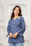 Women's Blue Medallion Print Short Kurti