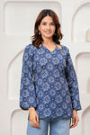 Women's Blue Medallion Print Short Kurti