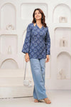 Women's Blue Medallion Print Short Kurti