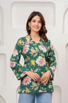 Women's Green Floral Print Short Kurti