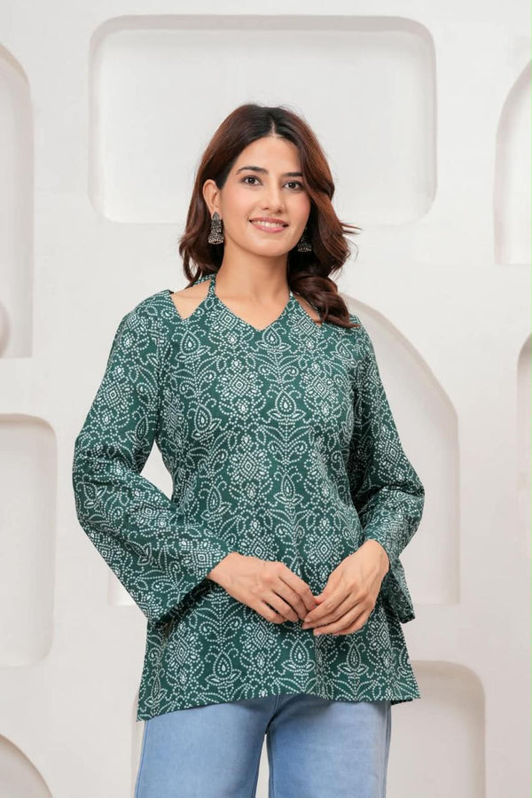 Women's Teal Ornamental Print Short Kurti