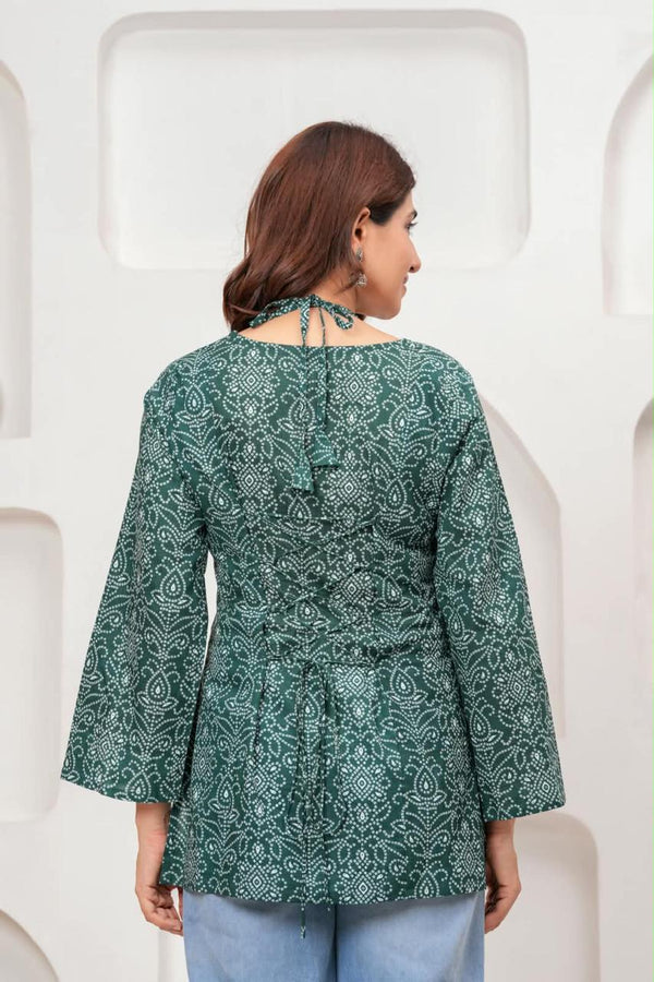 Women's Teal Ornamental Print Short Kurti