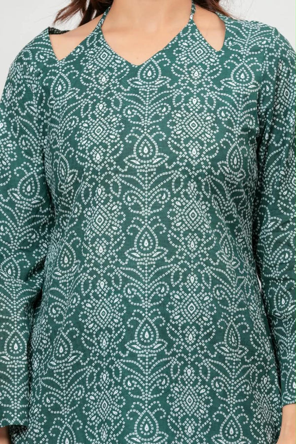 Women's Teal Ornamental Print Short Kurti