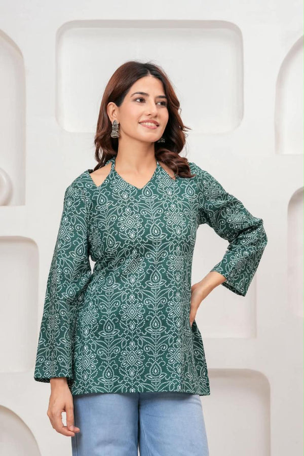 Women's Teal Ornamental Print Short Kurti