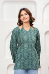 Women's Teal Ornamental Print Short Kurti