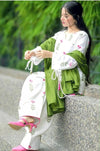 Women's White Floral Print Kurta Palazzo Set with Green Dupatta