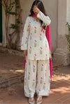Women's Ivory Floral Print Kurta Palazzo Set with Pink Dupatta