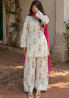 Women's Ivory Floral Print Kurta Palazzo Set with Pink Dupatta