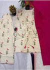 Women's Ivory Floral Print Kurta Palazzo Set with Pink Dupatta