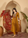 Women's Mustard Embellished-Yoke Anarkali Suit Set with Dupatta