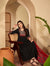 Women's Black Decorative-Yoke Anarkali Suit Set with Red Dupatta