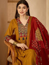 Women's Mustard Embellished-Yoke Anarkali Suit Set with Dupatta