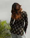 Women's Black Small Floral Print Square-Neck Short Kurti