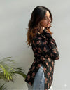 Women's Black Small Floral Print Square-Neck Short Kurti