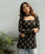 Women's Black Small Floral Print Square-Neck Short Kurti