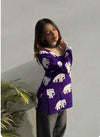 Women's Purple White Elephant Print Square-Neck Short Kurti