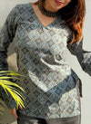 Women's Grey Geometric Print Square-Neck Short Kurti