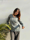 Women's Grey Geometric Print Square-Neck Short Kurti