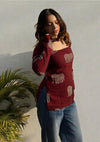 Women's Maroon Decorative Elephant Print Square-Neck Short Kurti