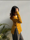 Women's Mustard Small Floral Print Square-Neck Short Kurti