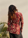 Women's Red Cream Floral Print Square-Neck Short Kurti