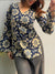 Women's Navy Cream Floral Print V-Neck Short Kurti