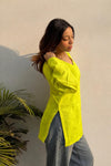 Women's Lime Green Solid V-Neck Short Kurti