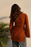 Women's Rust Orange Solid V-Neck Short Kurti