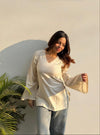 Women's Ivory Solid V-Neck Short Kurti