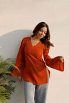 Women's Rust Orange Solid V-Neck Short Kurti