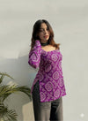 Women's Purple Ornamental Print Square-Neck Short Kurti