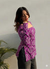 Women's Purple Ornamental Print Square-Neck Short Kurti