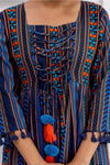 Women's Navy Multicolour Stripe Print Peplum Top with Tassels