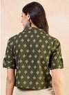Women's Olive Abstract Motif Print Cropped Shirt