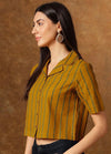 Women's Mustard Stripe Print Cropped Shirt