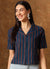 Women's Navy Multicolour Stripe Print Cropped Shirt