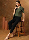 Women's Green Yellow Stripe Print Cropped Shirt