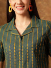 Women's Green Yellow Stripe Print Cropped Shirt