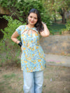 Cloud Flower Pastel Handblock Short Kurti for Women